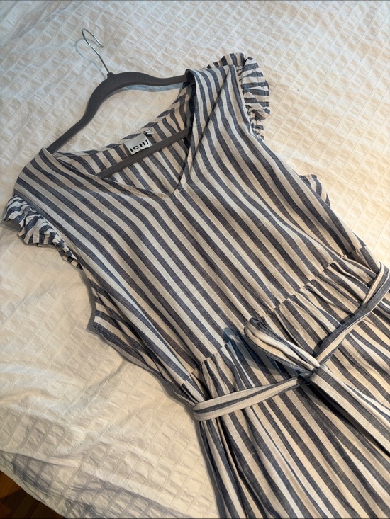 ICHI Dresses & Skirts - ICHI Navy and White Striped Maxi Dress with Tie Waist